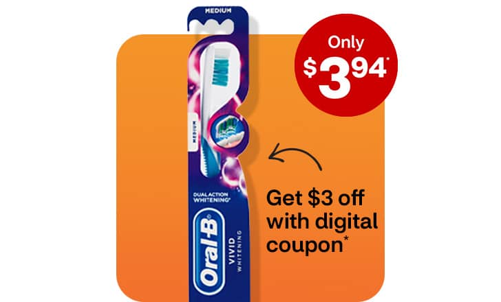 Only $3.94, get $3 off with digital coupon. Oral-B toothbrush.