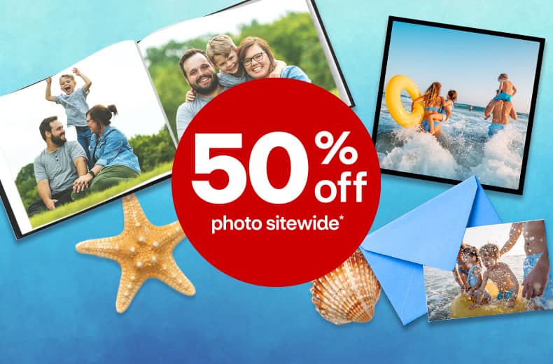 50 percent off photo sitewide, including photo books, framed photos and cards.