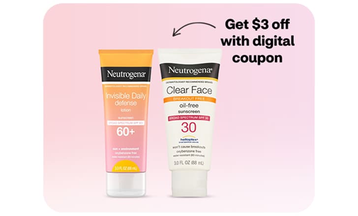 Neutrogena Invisible Daily Defense sunscreen lotion and Neutrogena Clear Face oil-free sunscreen