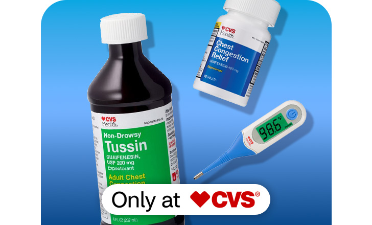 CVS Health Tussin liquid, Chest Congestion Relief and digital thermometer, only at CVS.