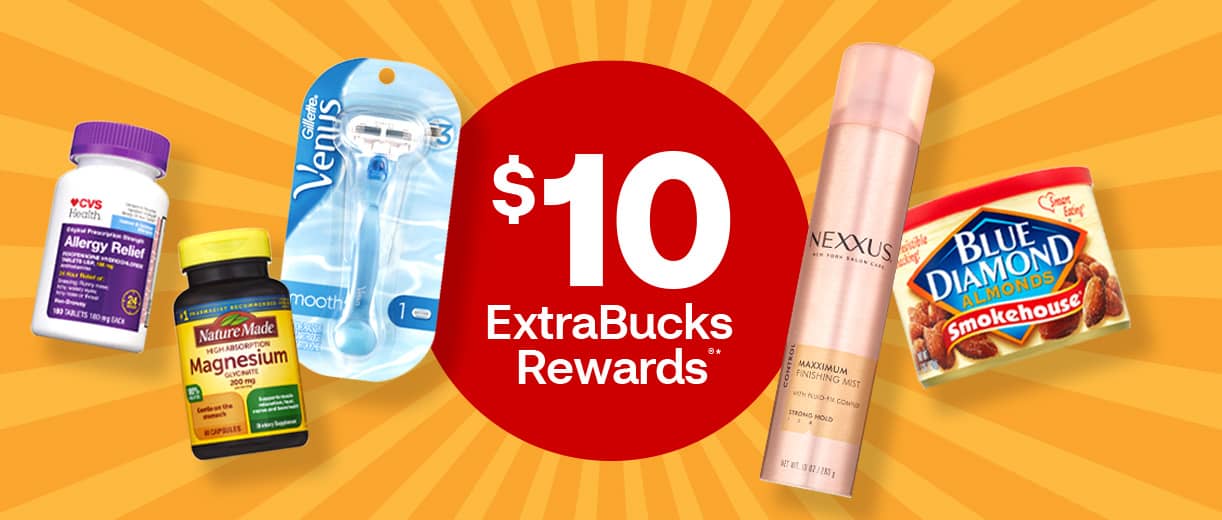 $10 ExtraBucks Rewards on summer essentials; CVS Health Allergy Relief, Nature Made Magnesium, Gillette Venus razor, Nexxus Finishing Mist and Blue Diamond Almonds