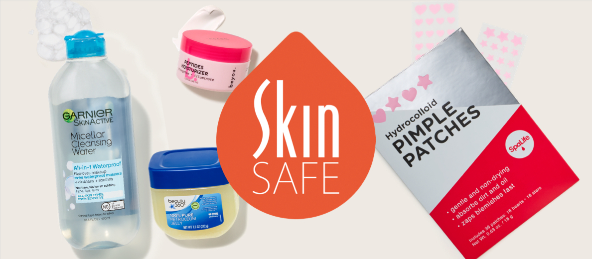 SkinSAFE logo. Sensitive Friendly products.