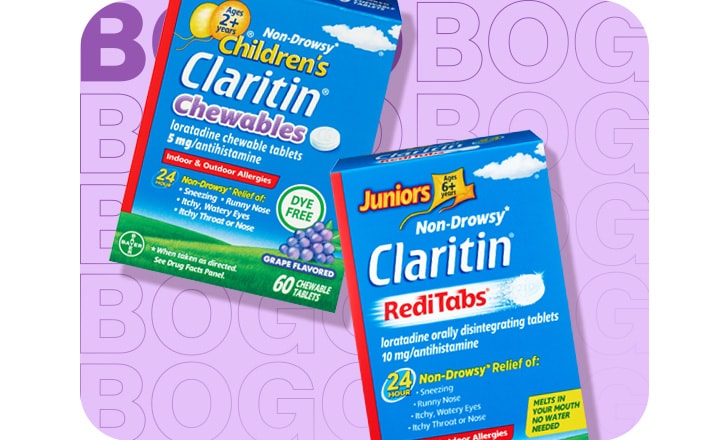 Non-Drowsy Children's and Juniors Claritin chewables. Buy 1, get 1 50% off.
