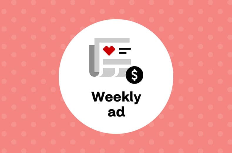 Pictogram of weekly circular with CVS heart and dollar sign