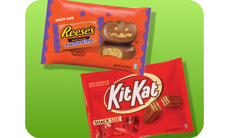 Reese's Pumpkins and KitKat snack size candy