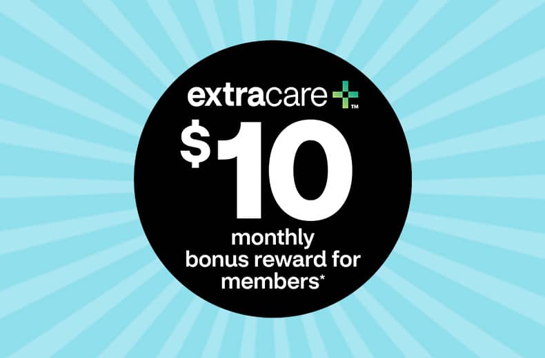 Logo de ExtraCare Plus™; la membresía de grandes ahorros por un cargo pequeño. Enjoy a $10 monthly bonus reward.