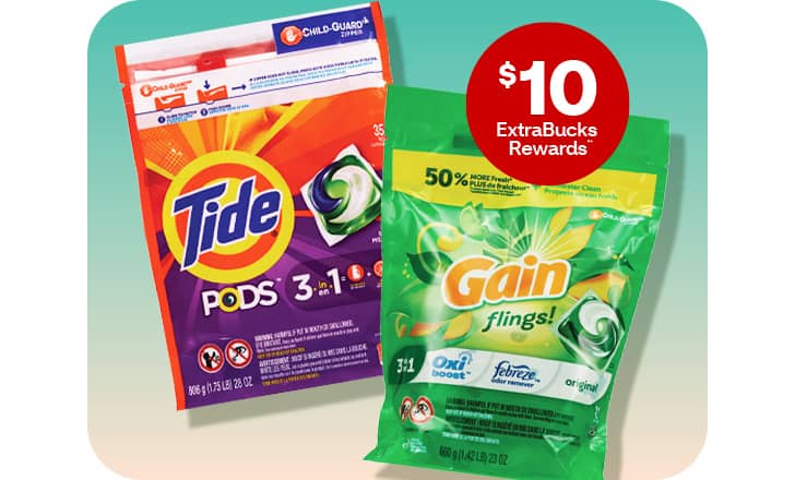 $10 ExtraBucks Rewards, Tide pods and Gain flings laundry detergent products