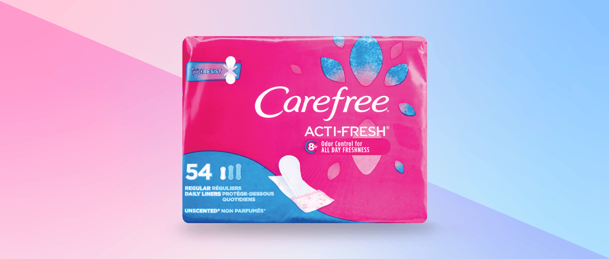 A package of Carefree Acti-Fresh feminine hygiene pads