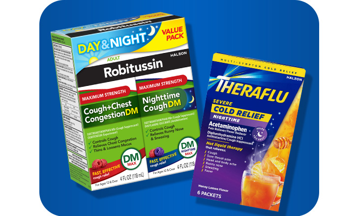 Day and Night Robitussin and Theraflu Cold Relief Nighttime