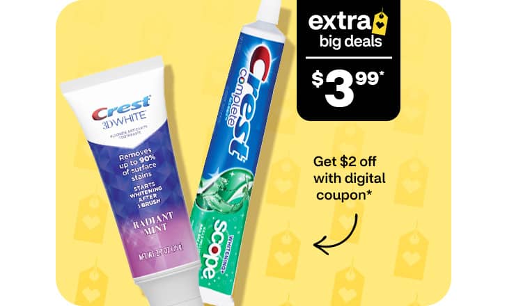 $3.99, get $2 off with digital coupon, Crest 3D White and Scope toothpaste