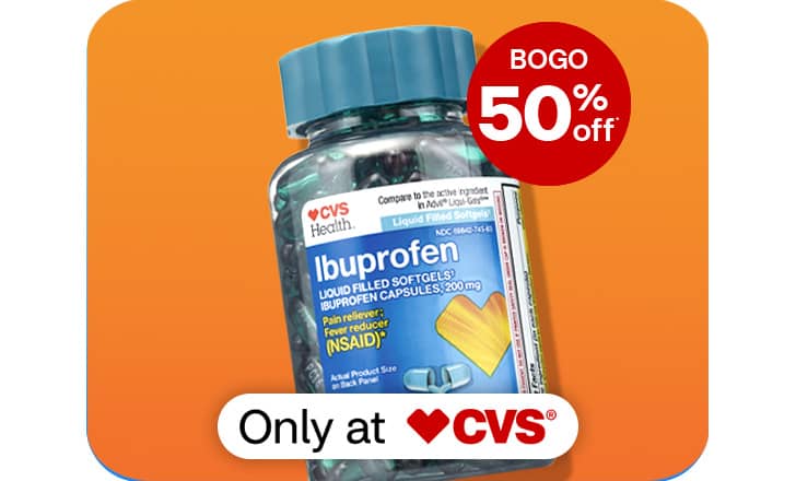 Buy one, get one 50 percent off, CVS Ibuprofen softgels, only at CVS