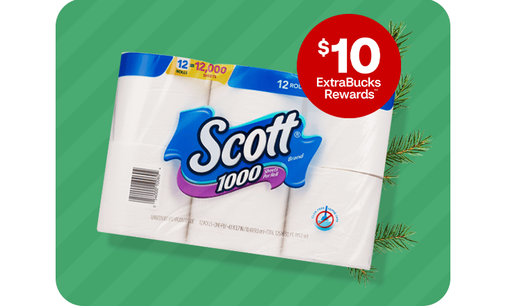 $10 ExtraBucks Rewards, a package of Scott 1000 bathroom tissue