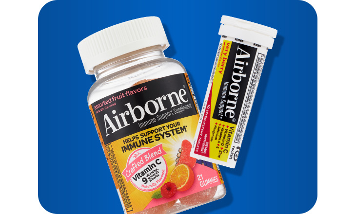 Airborne immune support vitamin C gummies and Airborne immune support vitamin C tablets.
