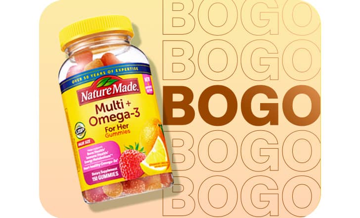 Buy one, get one, Nature Made Multi + Omega 3 gummies