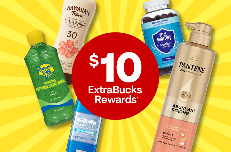 $10 ExtraBucks Rewards. Banana Boat After Sun Gel, Pantene Abundant Strong shampoo, Hawaiian Tropic SPF 30, Gillette deodorant and Vital Proteins Collagen gummies