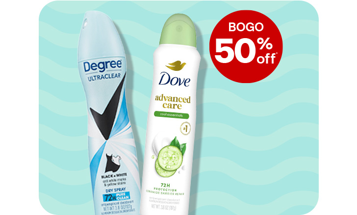 Buy 1, get 1 50% off. Hasta $4 menos con cupón digital. Degree Ultraclear and Dove Advanced Care antiperspirants