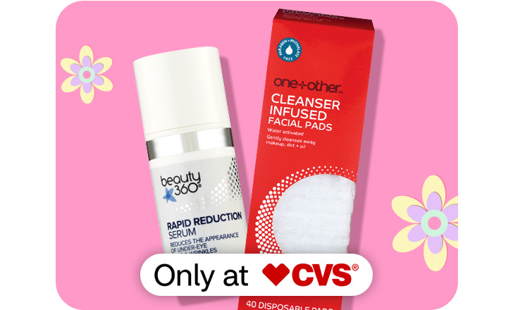 Spend $15, get $3 Extrabucks on CVS facial care that includes Beauty 360 Rapid Reduction Serum and one+other Cleanser Infused Facial Pads. Only at CVS.