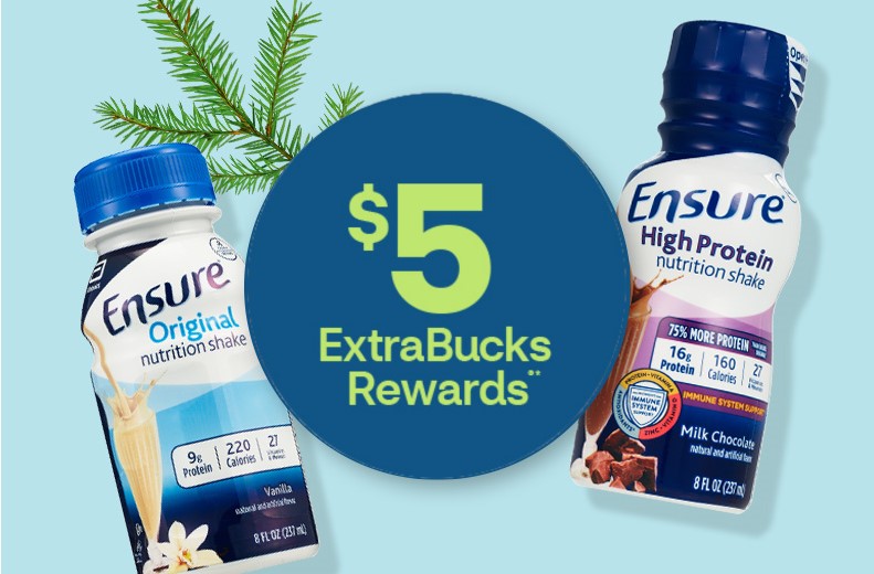 $5 ExtraBucks Rewards, a bottle each of Ensure Original and High Protein nutrition shakes