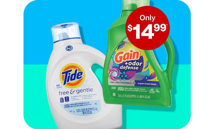 Only $14.99, Tide and Gain laundry detergent