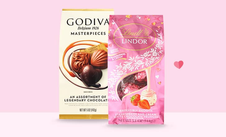 A package each of Godiva and Lindt chocolate truffles