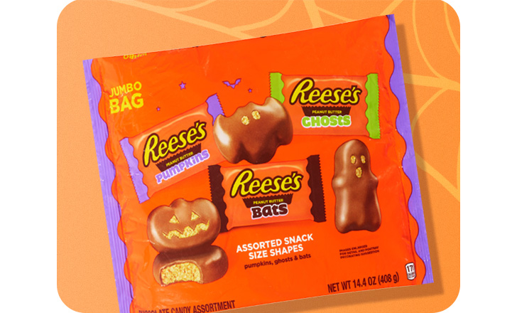 Jumbo bag of Reese's Pumpkins, Bats and Ghosts Halloween candy