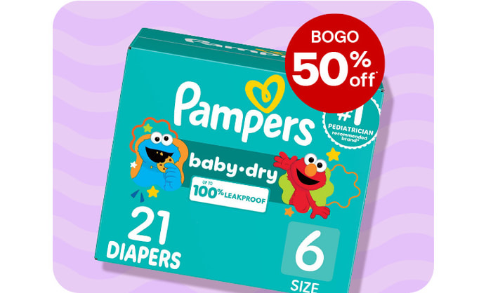 Buy 1, get 1 50% off. Pampers diapers
