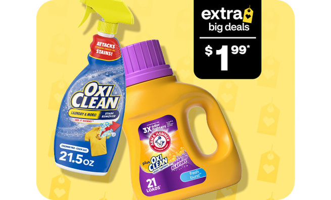 Extra Big Deals, $1.99. OxiClean detergent and spray