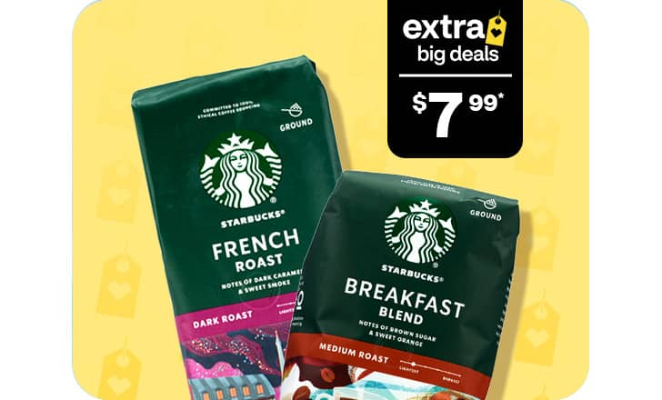 $7.99, Starbucks French Roast and Breakfast Blend ground coffee