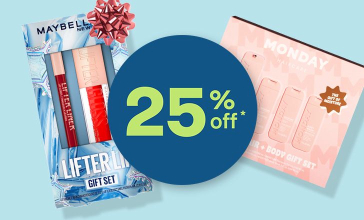 Twenty-five percent off, Maybelline Lifter Lip gift set and Monday Body Gift Set