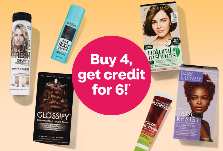 Buy 4 get credit for 6 on select hair color products