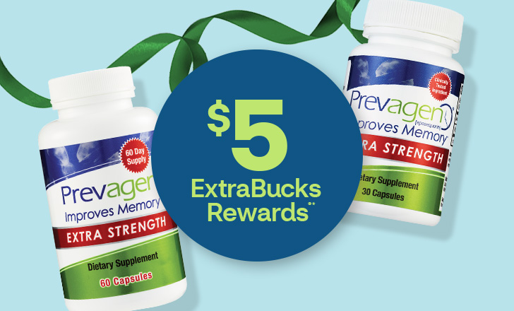 $5 ExtraBucks Rewards, two bottles of Prevagen extra strength memory supplements.