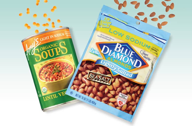 Amy's Organic Soups and Blue Diamond low sodium almonds