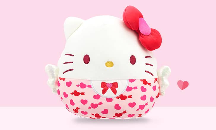 A plush Hello Kitty Valentine toy.