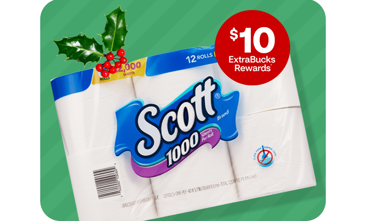 $10 ExtraBucks Rewards, a package of Scott 1000 bathroom tissue.