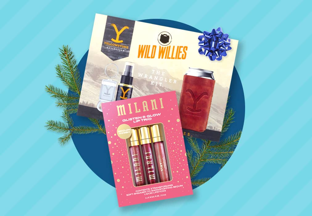 Wild Willies Yellowstone and Milani Glisten & Glow Lip Trio gift sets.