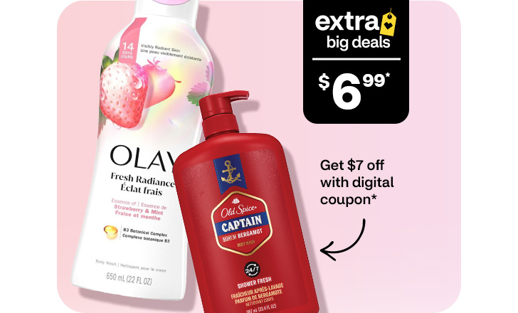 Extra Big Deals, $6.99. Pague $7 menos con un cupón digital. Olay Fresh Radiance bodywash and Old Space bodywash