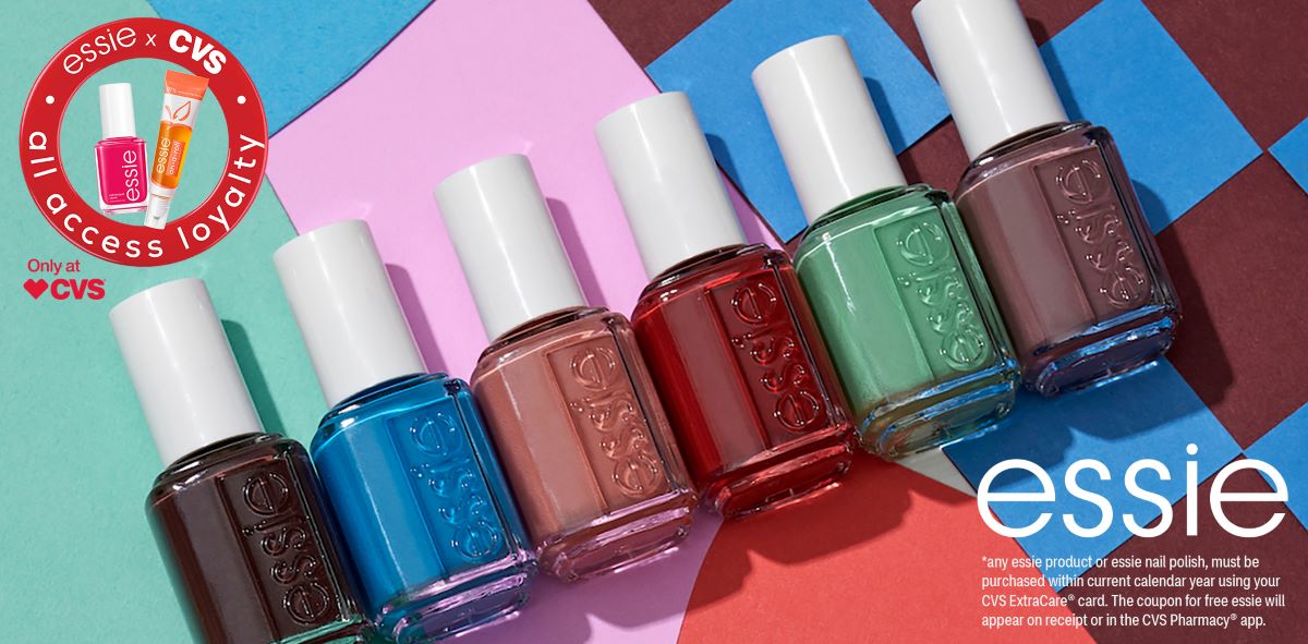 essie nail polish in a range of colors essie all access loyalty Only at CVS® *any essie product or essie nail polish must be purchased within current  calendar year using your CVS ExtraCare® card.