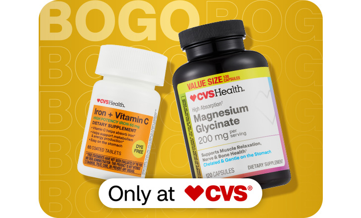 Buy 1, get 1 50% off. Only at CVS. CVS Health Iron and Vitamin C and CVS Health Magnesium Glycinate.