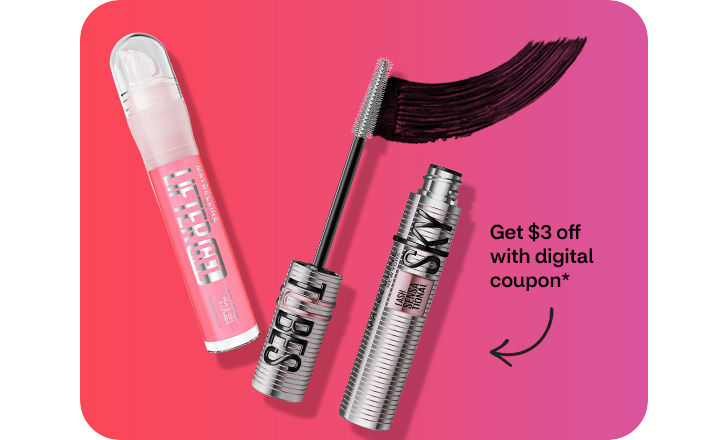 Get $3 off with digital coupon. Maybelline New York Lifter Gel Lip Oil and Lash Sensational Sky Tubes Tubing Mascara