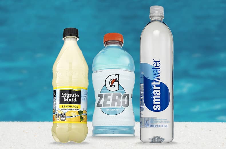 Minute Maid lemonade, Gatorade Zero and smartwater bottled drinks