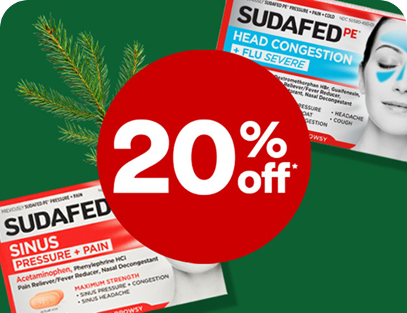 20% off offer dot next to Sudafed medicine