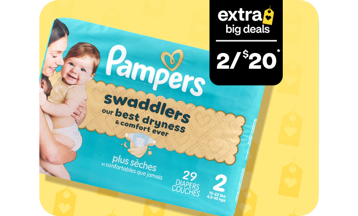 Extra Big Deals, two for $20. Pampers Swaddlers.