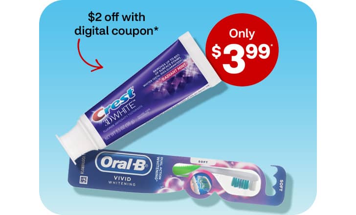 $2 off with digital coupon, only $3.99. Crest toothpaste and Oral-B teeth whitening product