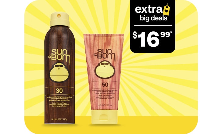 Extra Big Deals, $16.99. Sun Bum 30 sunscreen spray and Sun Bum 50 sunscreen