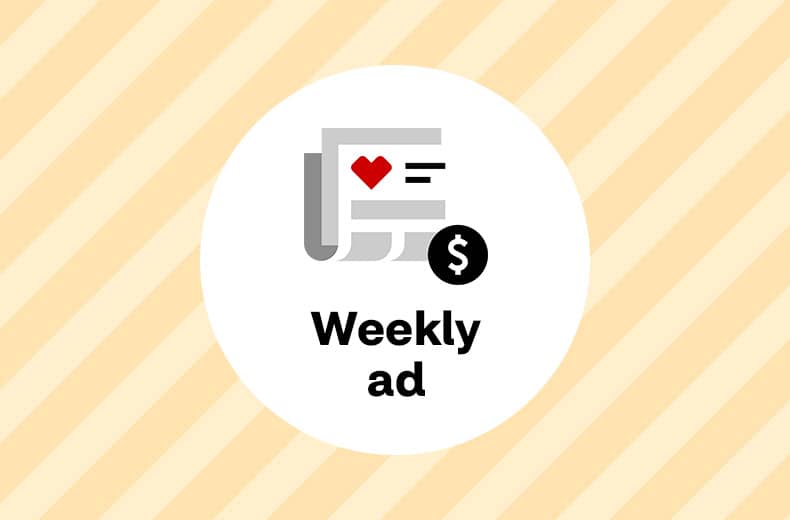 Fotograma de la circular semanal con cartel de corazón y dólar de CVS