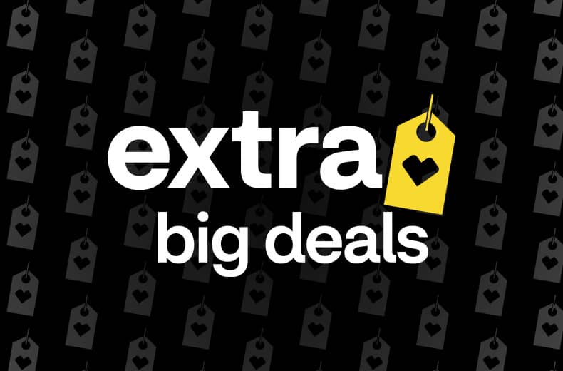 Extra big deals and a yellow tag with a CVS heart.