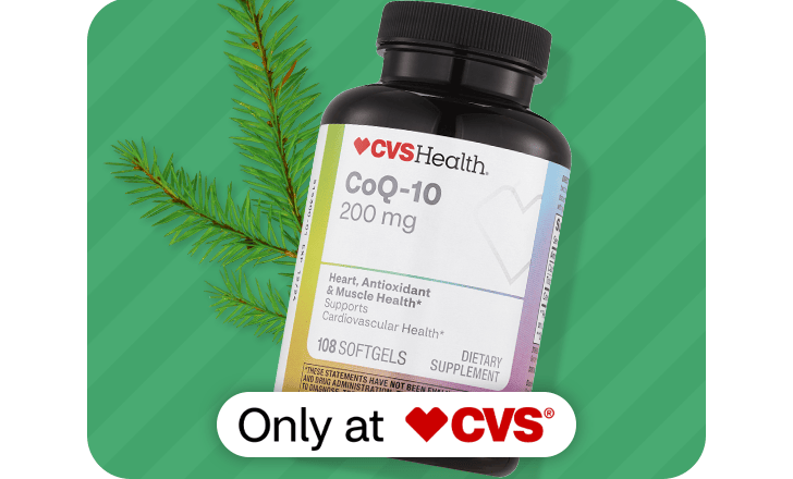 A bottle of CVS Health Co Q 10 softgels, only at CVS.