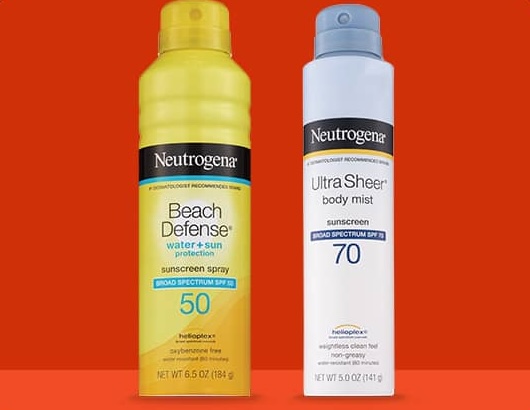 Neutrogena Beach Defense SPF 50 and Ultra Sheer SPF 70 sunscreen.