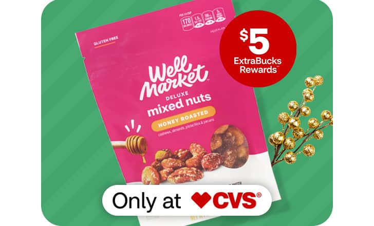 $5 ExtraBucks Rewards, a bag of Well Market honey roasted mixed nuts, only at CVS.