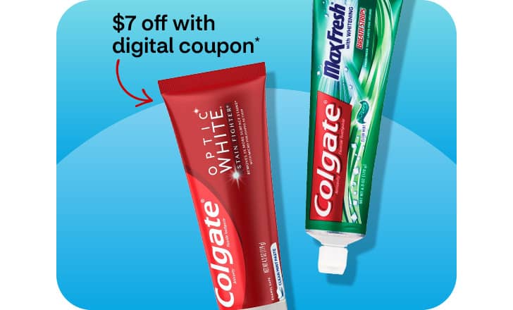 $7 off with digital coupon! Colgate Optic White and Maxi Fresh toothpaste